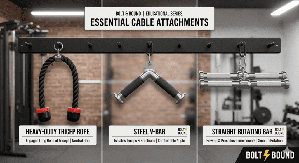 Cable Attachments Guide: Tricep Rope vs V-Bar vs Straight Bar - Bolt & Bound